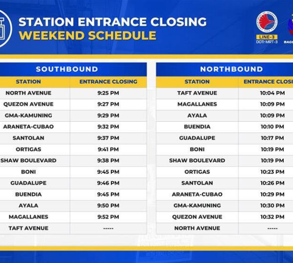 MRT-3 New Weekend Schedule