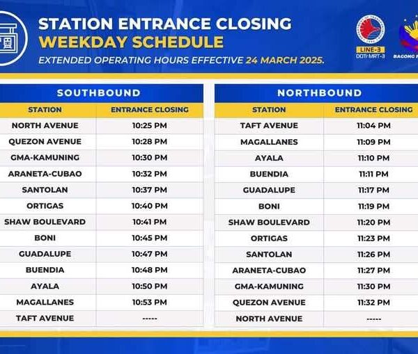 MRT-3 New Weekday Schedule
